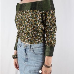 groovy doughnut print off the shoulder knit top